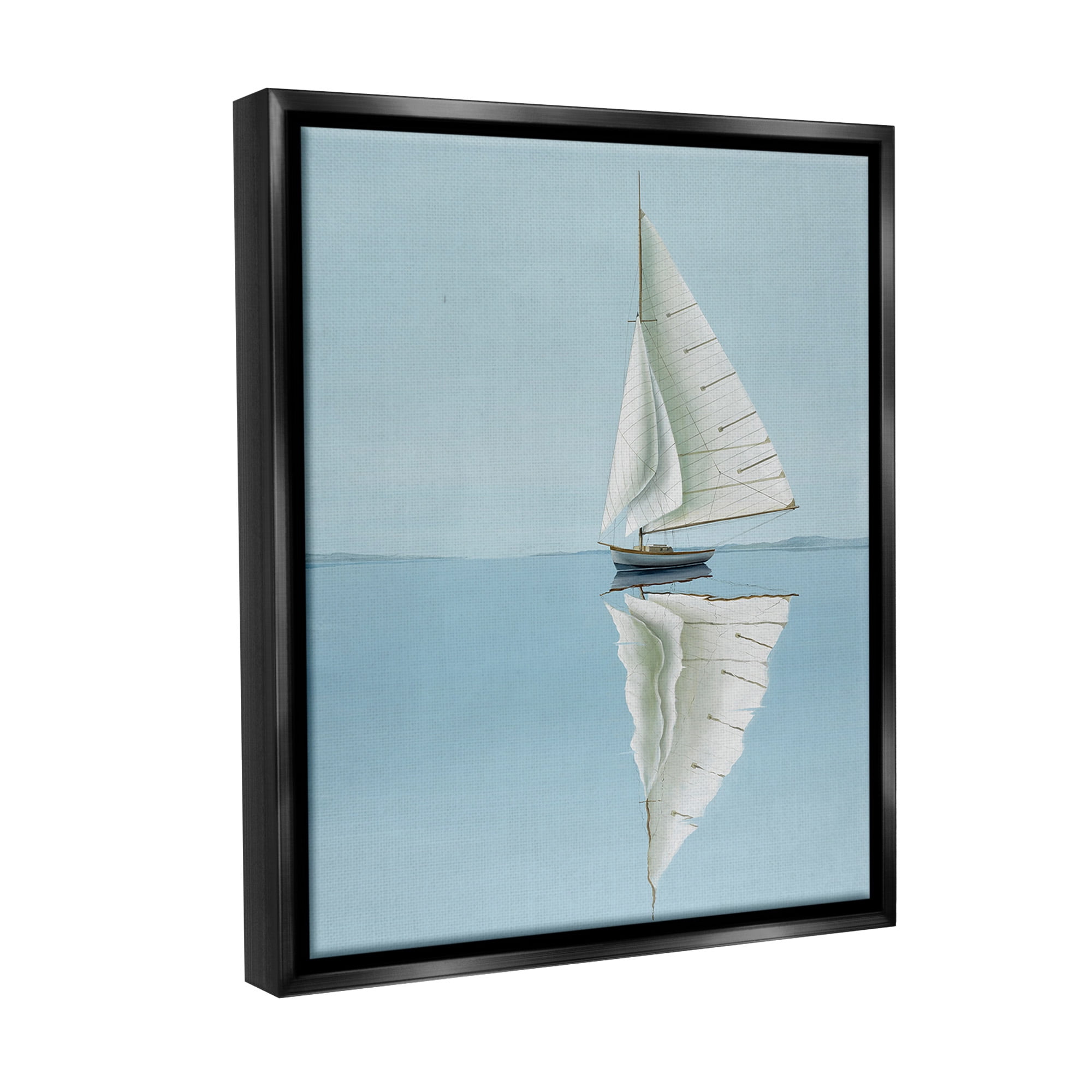 Stupell Industries Minimal Watercraft Reflection Transportation Painting Black Floater Framed Canvas Art Print Wall Art, 25 x 31
