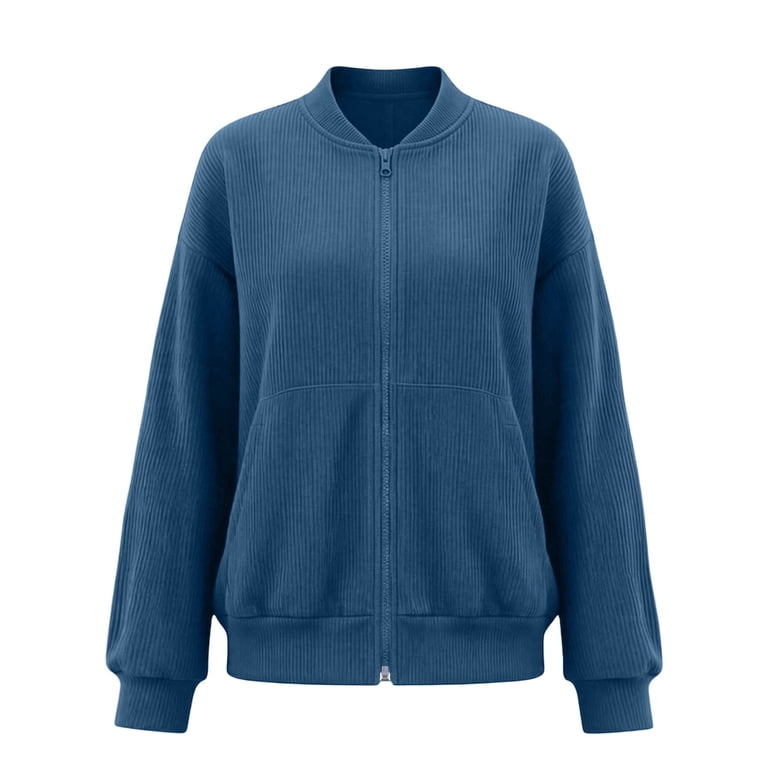 XPMWRP Women Waffle Knit Stand Collar Zip Up Jacket Elastic Cuff