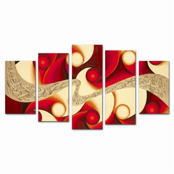 Cuadro abstracto rojo y dorado moderno juego de 5 piezas 150x80 cm ideal para sala o recibidor