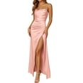 thumbnail image 1 of Wuxian Women's Formal Dress Spaghetti Strap High Split Solid Color Ruffled Ankle Length Evening Gowns Backless Maxi Dresses Streetwear, 1 of 9