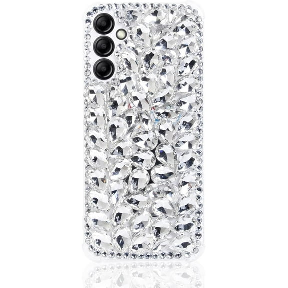 Case for Galaxy A13 5G, 2021, 3D Handmade Sparkle Stones Crystal Diamond Bling Glitter Phone Case, White