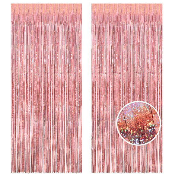 Telón de fondo con flecos BRAVESHINE, oropel metálico en oro rosado, 3.2 x 8.2 pies