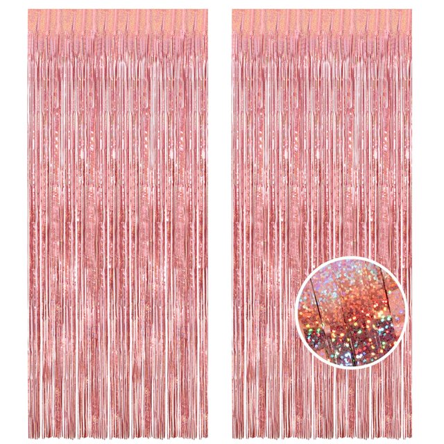Telón de fondo con flecos BRAVESHINE, oropel metálico en oro rosado, 3.2 x 8.2 pies