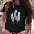 thumbnail image 2 of Awdenio Summer Feather Print Tops for Womens Plus Size Crewneck Tees Roll Sleeves Pullover Loose Tshirt, 2 of 7