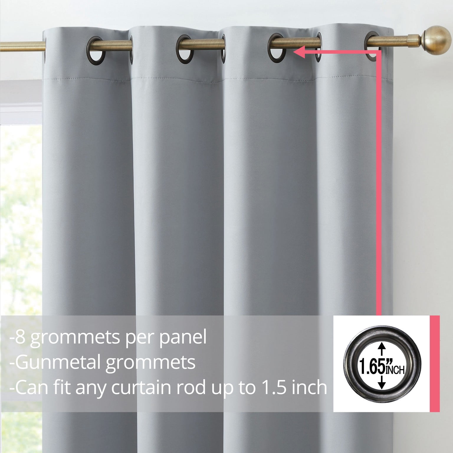 THD Cambridge 96 Inch Blackout Curtains - Grey Curtains for Bedroom, Thermal Drapes, Noise Cancelling Thermal Insulated Window Curtain Grommet Panels, Set of 2 (52 W x 96 L, Light Grey)