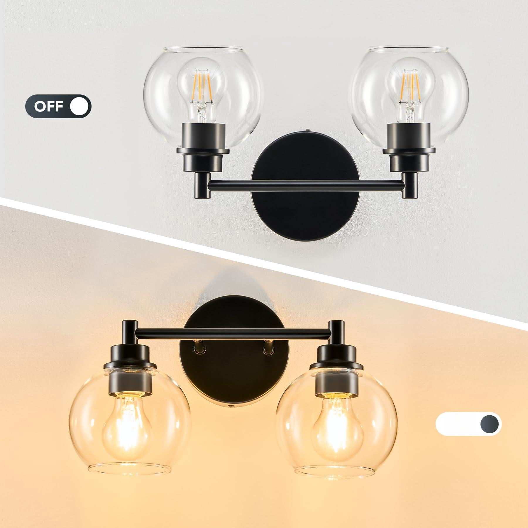 Bathroom Light Fixtures  2-light Vanity With Globe Glass Shades E26 Sockets Lights For Bedroom Hallway Living Room Black Finish