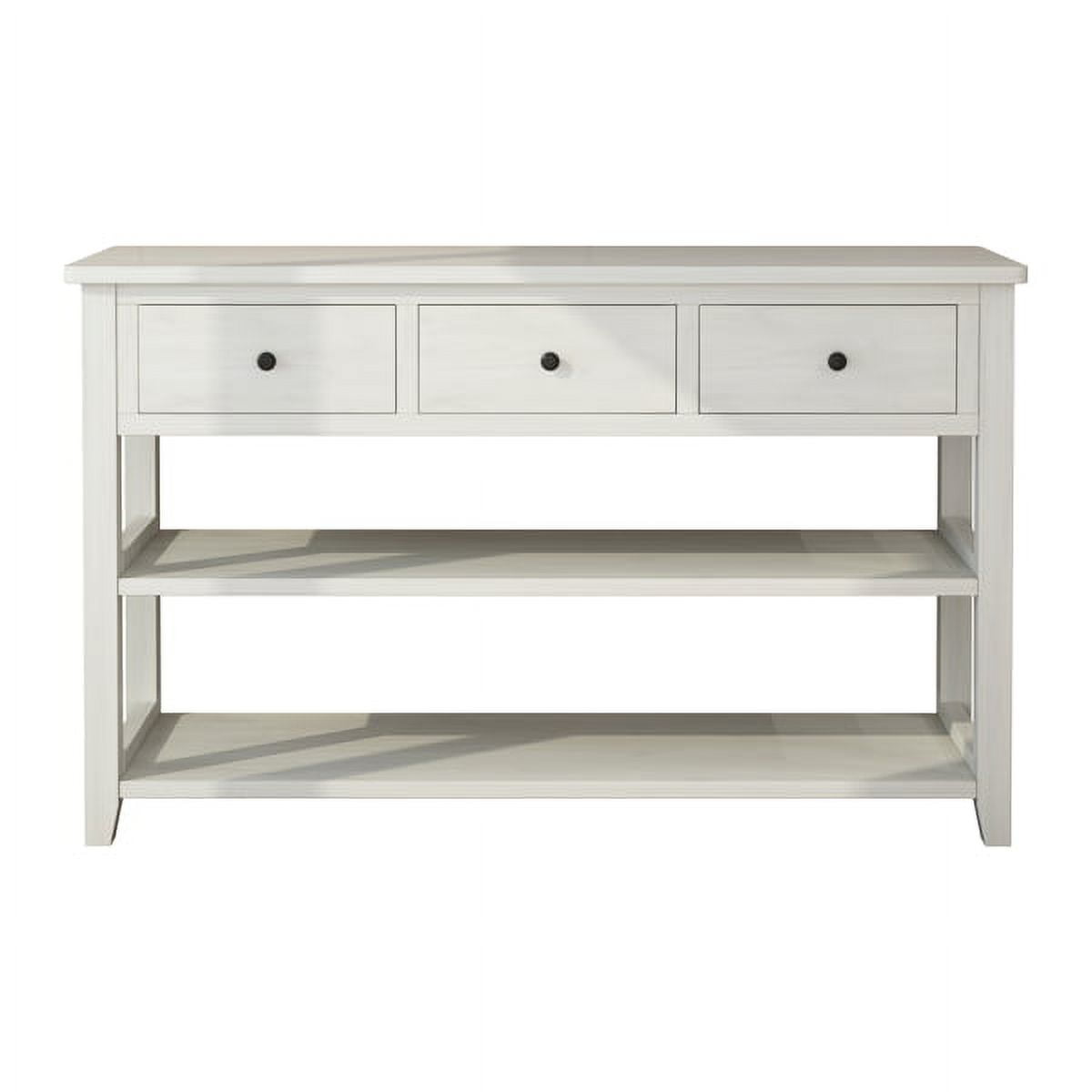 47.2" Vintage Console Table - Antique White MDF, 4 Drawers & Open Shelf, 200lb Capacity, American Country Style for Entryway, Living Room, Bedroom