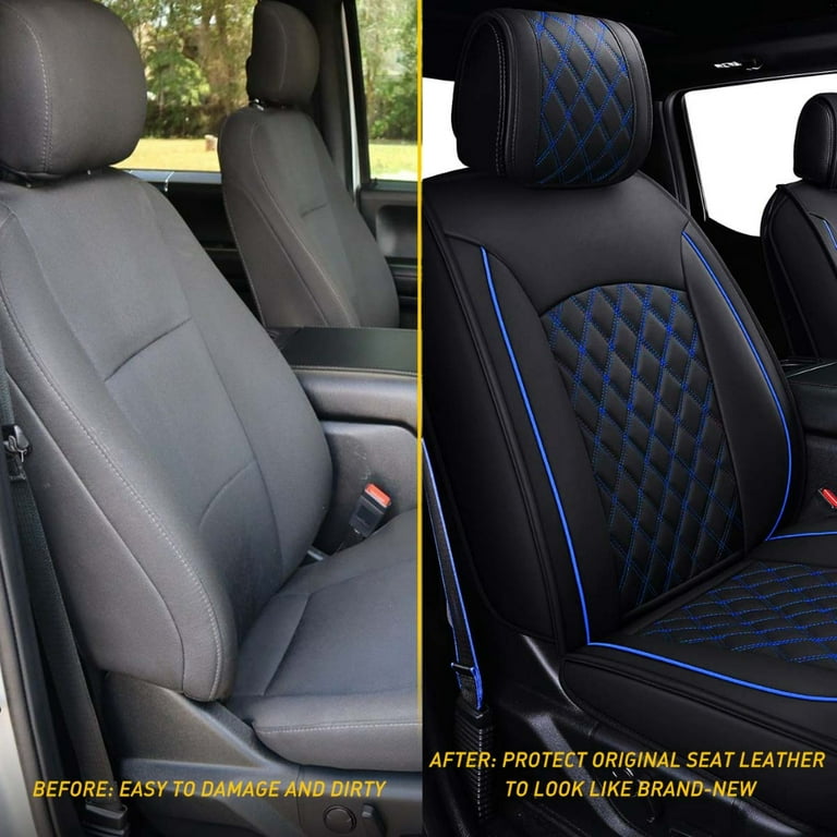 Car Seat Covers Front Set Blue Black Faux Leather Seat Cushions