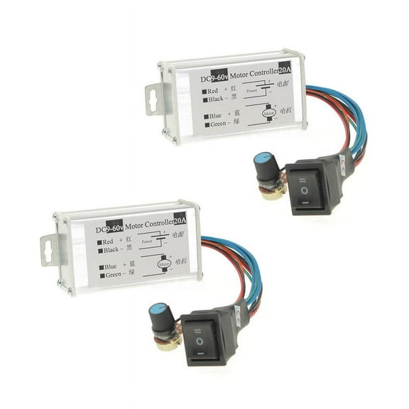 2X DC 9V 12V 24V 48V 60V 20A Reversible Motor Speed Controller Regulator Driver PWM,2x DC Speed Controller,silver
