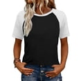 thumbnail image 2 of DPTALR Women's Spring & Summer Casual Fashion Raglan Sleeve Color Block Short Sleeve Top,White,Size L, 2 of 8