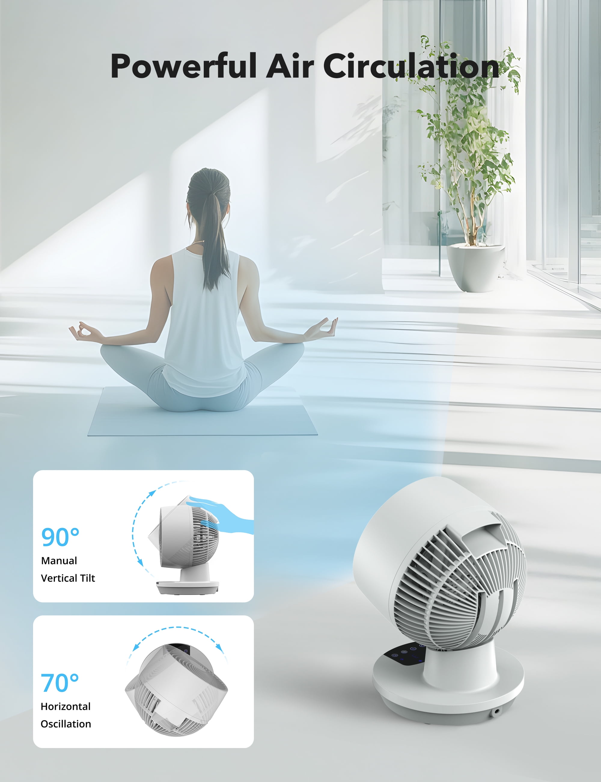 Taotronics Desk Fans, 12-Inch Air Circulator Fan for Bedroom, 60ft Powerful Airflow, Table Fan with Remote Control, 8-Hour Timer, 160° Tilt Adjustment, 3 Speeds Small Portable Fan for Home, Office