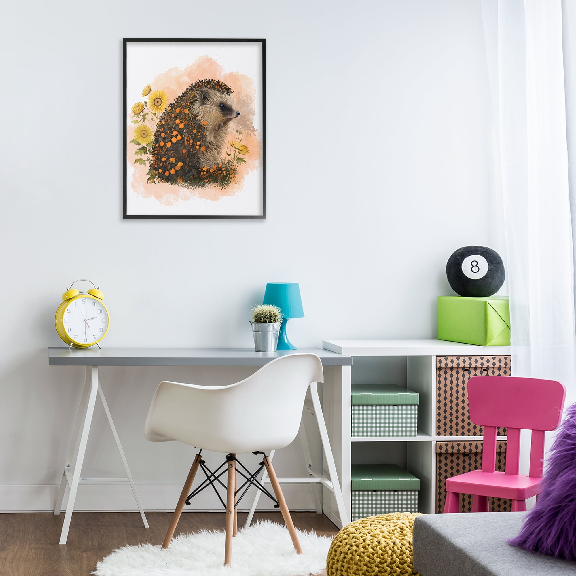 Stupell Industries Wildflower Patterned Hedgehog Animals & Insects Painting Black Framed Art Print Wall Art, 24 x 30