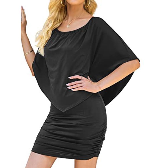 Yincro Women Off The Shoulder Ruffle Bodycon club Party Mini Dress (Black, XX-Large)