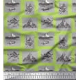 thumbnail image 1 of Soimoi Green Japan Crepe Satin Fabric Boat & Mountain Nature Printed Fabric 1 Yard 42 Inch Wide, 1 of 3