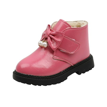 

ASEIDFNSA Kids Rain Boots Girl Apparel Fashion Autumn And Winter Girls Snow Boots Thick Bottom Non Slip Warm And Comfortable Cute Bow Pearl Solid Color