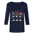 thumbnail image 4 of TSADFHJI Hauts pour Femmes Manches Longues Fantaisie 2024 T-Shirt de Noël Décontracté Rouge Verre Graphique T-Shirt Mode Manches 3/4 Col Rond m Marine, 4 of 5