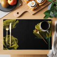 thumbnail image 2 of Yellow Rose Placemats Set of 8, Vintage Abstract Garden Flower Floral Black Placemats for Dining Table, Place Mats for Kitchen Tabletop, Waterproof Wipeable Dining Table Mats Set, 2 of 9