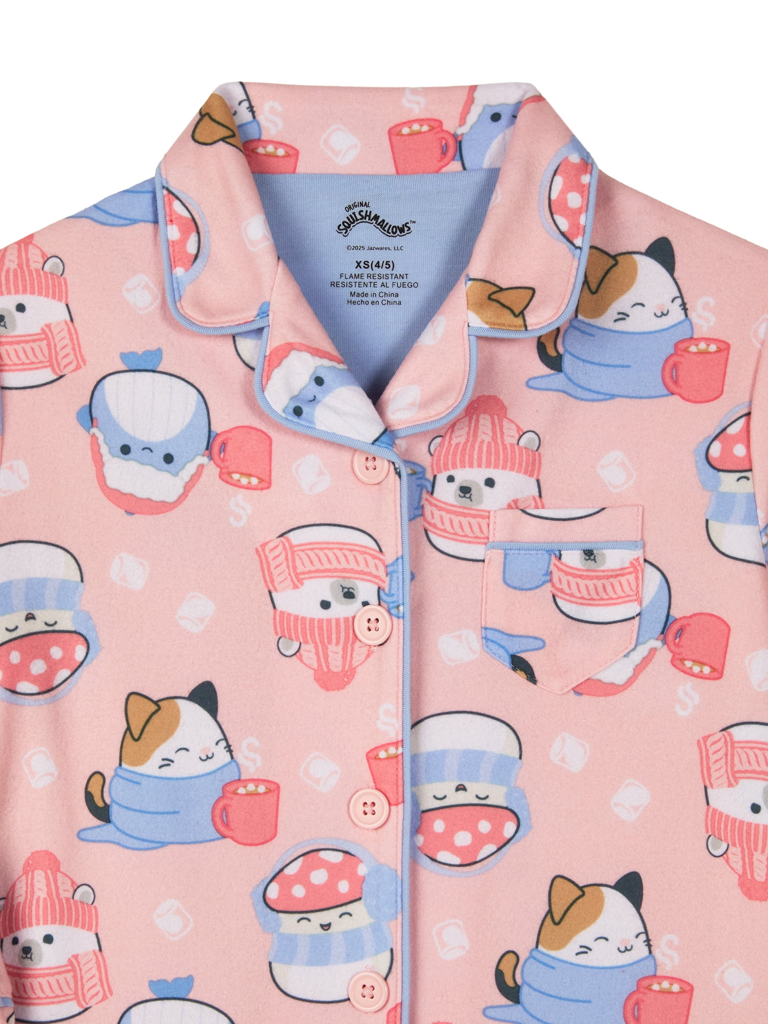Squishmallows Girls Notch Collar Top and Sleep Pants Pajama Set, 2-Piece, Sizes 4-16