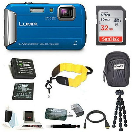 Panasonic Lumix DMC-TS30 Digital Camera (Blue) with 32GB Accessory Bundle
