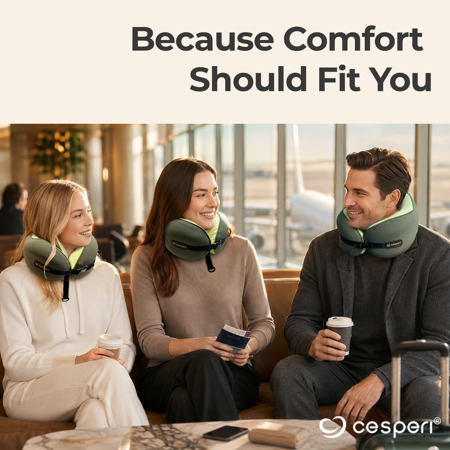 CESPERI® TRAVEL NECK PILLOW – LIGHTWEIGHT MEMORY FOAM AIRPLANE PILLOW, ERGONOMIC SUPPORT FOR FLIGHTS, CAR RIDES, AND HOME, LARGE SIZE (AVOCADO GREEN)