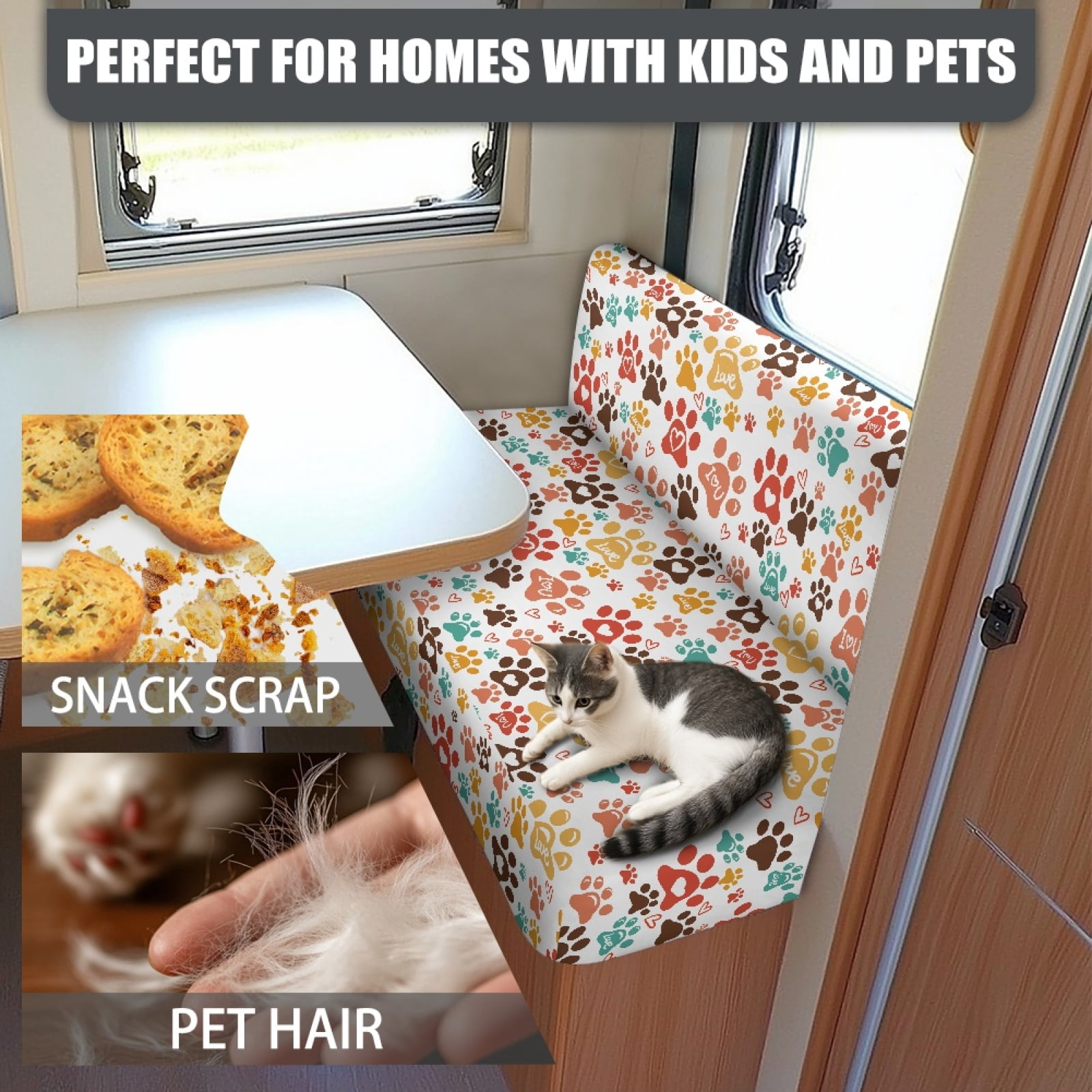 Kuiaobaty Colorful Dog Paw Pattern RV Dinette Cushions Covers for Women Anti-Slip RV Sofa Seat Slipcovers Couch Cushion Slipcovers Sofa Slipcovers Accessories Universal Fit RV