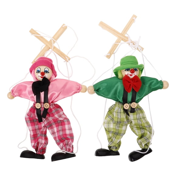 2 marionetas piratas de madera con cuerda, juguete interactivo para espectáculo de marionetas.