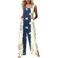 thumbnail image 2 of Wiyuqeen Patriotic Overalls for Women Sleeveless Red White and Blue Jumpsuits Stars Striped Print Bib Overalls Casual Linen Jumper with Pocket, 2 of 8