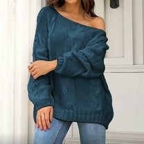 Women's Off Shoulder Oversized Sweaters Long Batwings Sleeve Cable Knit Pullover Jumper Tops Casual Loose Trendy Fall Sweaters