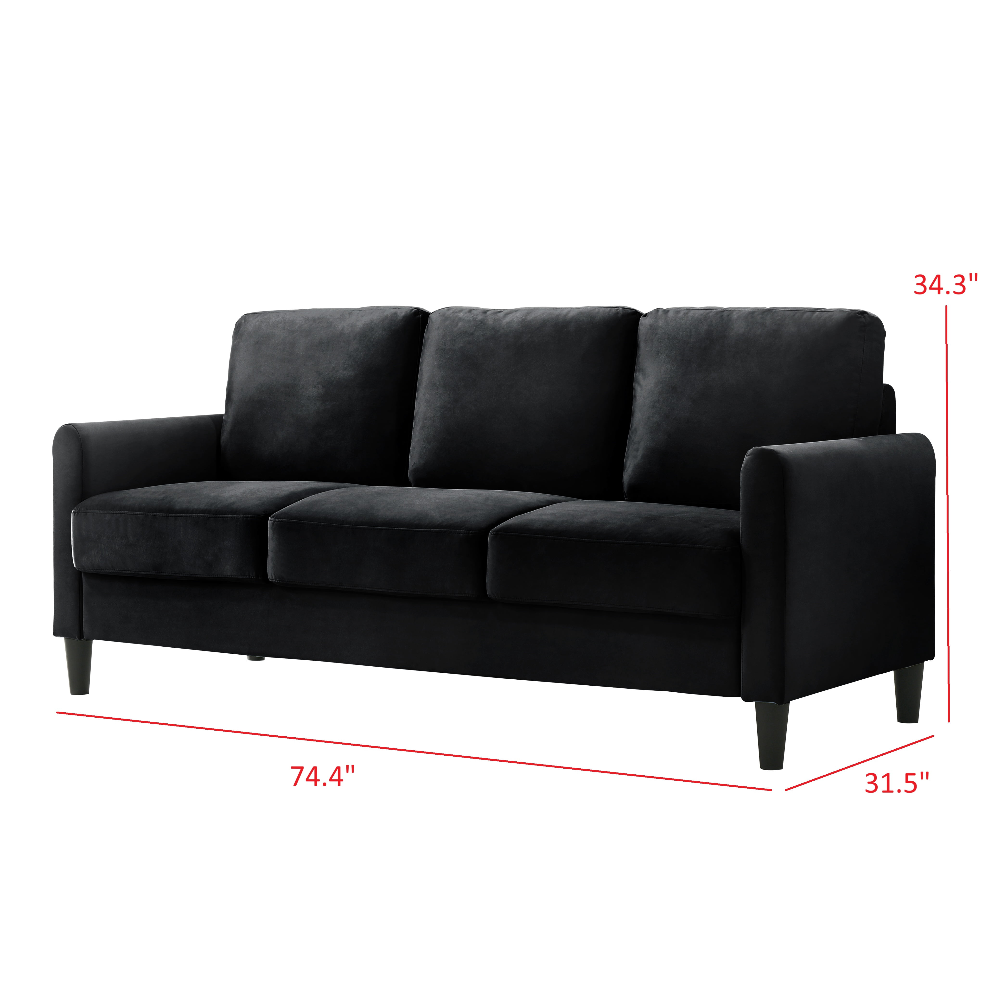 Home Design Airell 2-Piece Living Room Set with Loveseat and Sofa, Soft Velvet Fabric, Modern Upholstered Design, Black