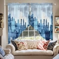 thumbnail image 2 of Abstract Urban Silhouette Swag Curtain Valance for Windows, Vintage Blue Gary Building Window Treatments Short Swag Topper for Kitchen Windows Bathroom Bedroom, 36"x36", 2 of 8