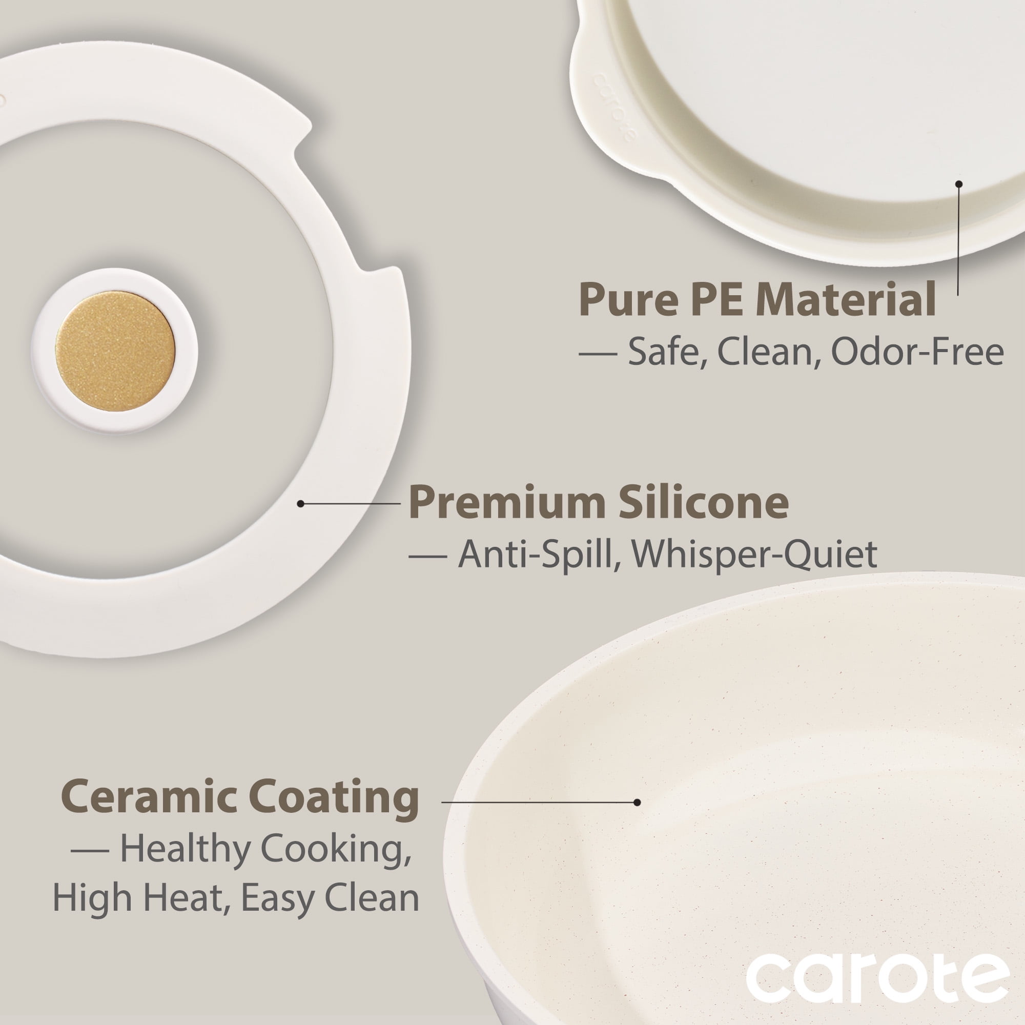 Carote 21 Pieces Pots and Pans Set with Detachable Handle, Ceramic Non Stick Non Toxic Kitchen Cookware Set with Induction, Oven/Dishwasher Safe, Granite White