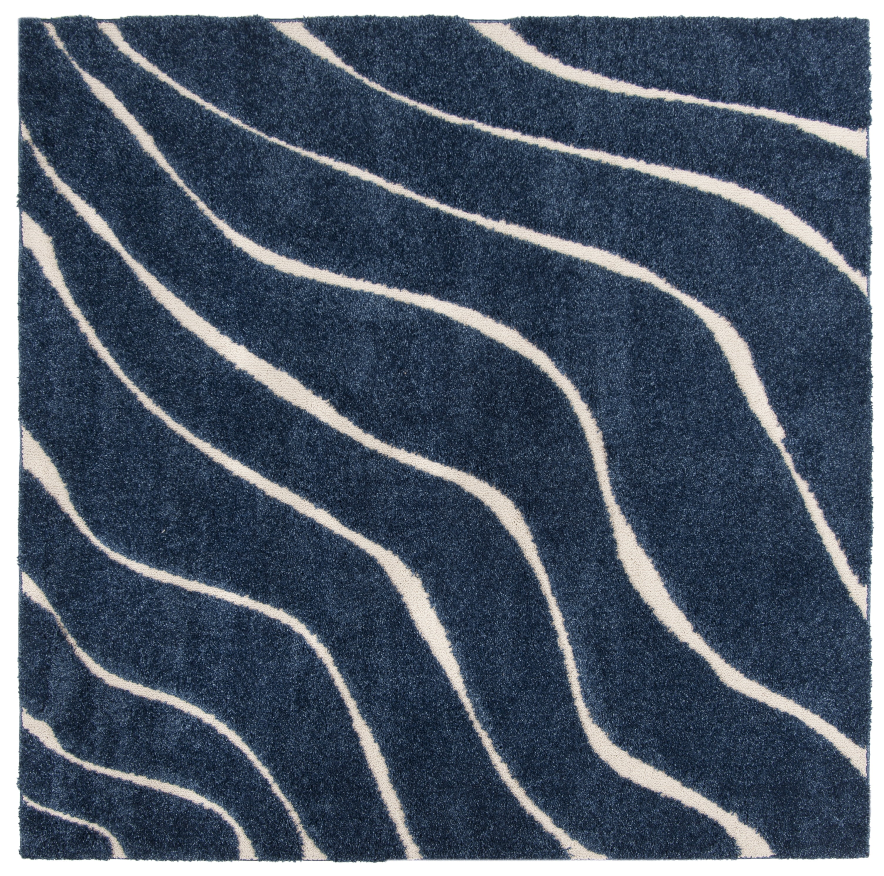 Safavieh Florida Tabitha Geometric Shag Area Rug, Dark Blue/Cream, 5' x 5' Square