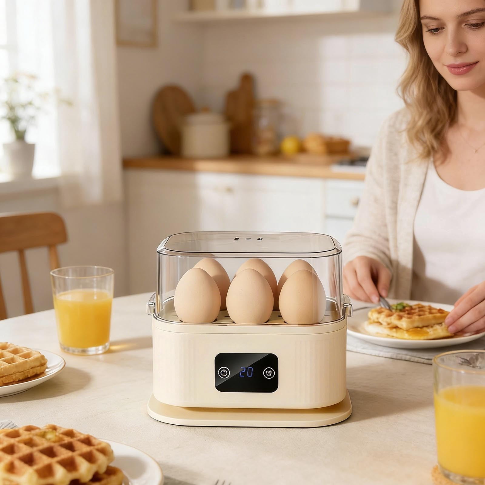 Premium Rapid Egg Cooker, 6 Egg Capacity, for Hard Boiled Eggs, Egg Cooker And Food Steamer With Auto Shut Off Compact Kitchen Appliance For Meals