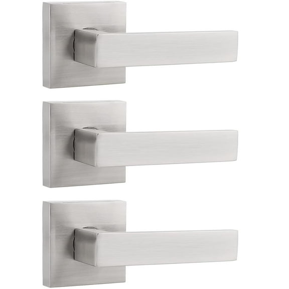 Probrico 3 Pack Door Handles in Satin Nickel, Half Dummy Non-Turning Function Door Levers Set,Square Bar Modern Style,Single Dummy,Universal Handing,Heavy Duty