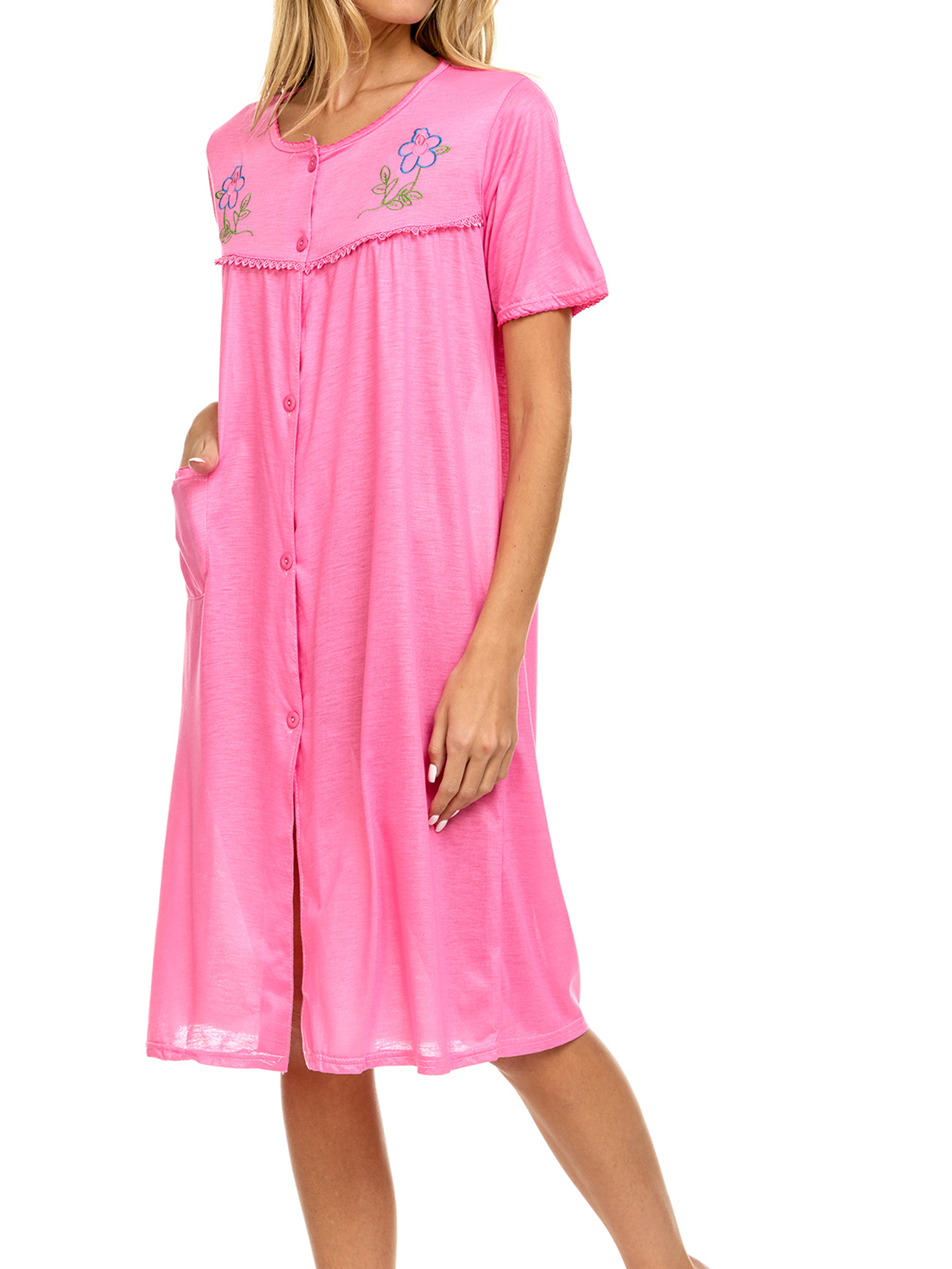 EZI Women’s Buttondown Solidcolor Cottonrich Short Sleeve House