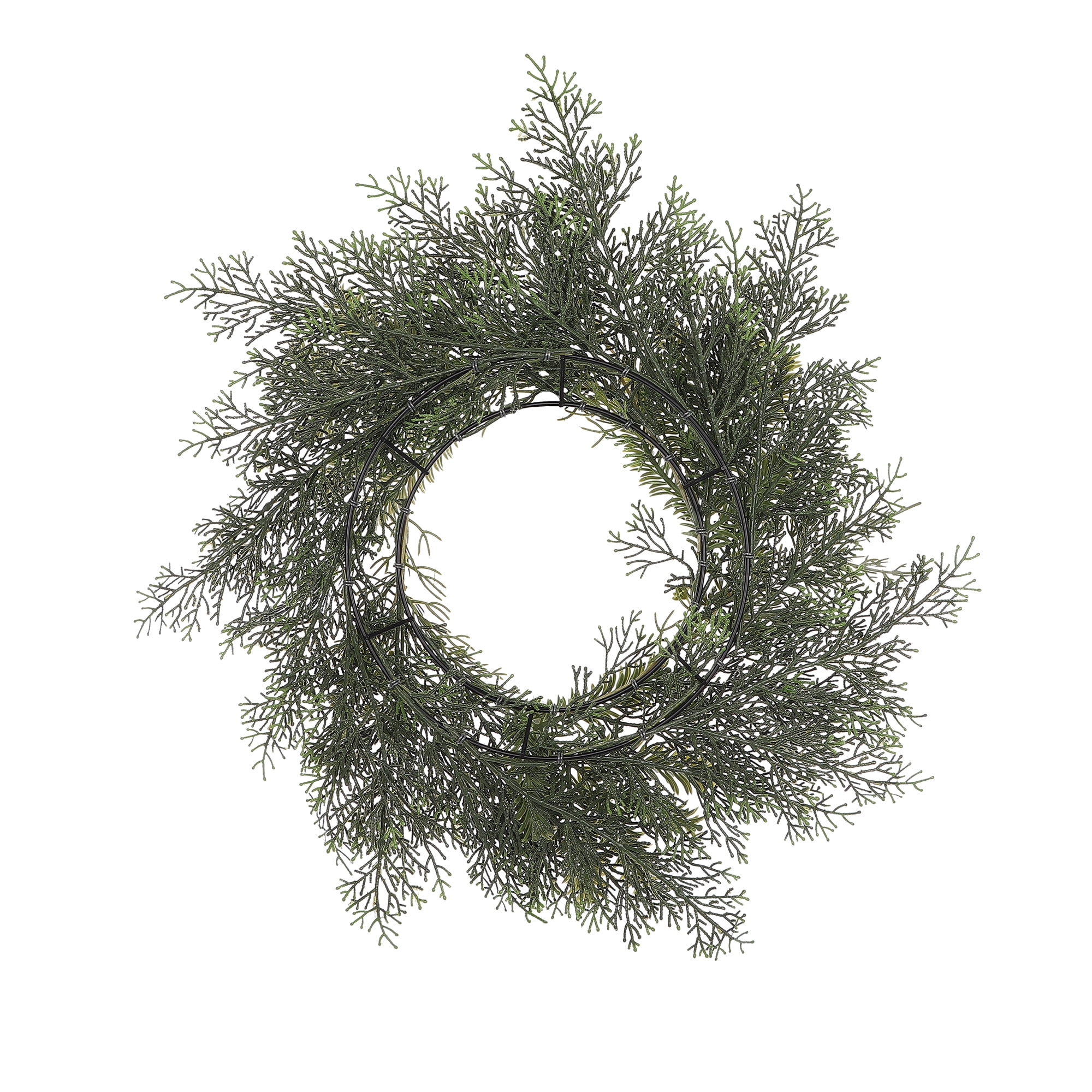 Mainstays 18 inch Artificial Green Pine Round Wreath, for Door or Wall, Metal Base