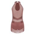 thumbnail image 4 of iiniim Women Rhinestone Fringe Leotard Figure Skating Performance Costume Halter Backless Bodysuit Dusty Pink S, 4 of 5