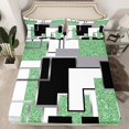 thumbnail image 1 of YST Lime Green Black Grey Fitted Sheet Full Abstract Geometric Checkered Bed Sheets Square Sequins Bedding Set For Kids Adults,Geometry Grid Bed Cover For All Season Room Decor（No Top Sheet）, 1 of 5
