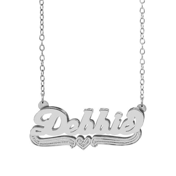Personalized Name Necklace With Beading and Rhodium on Tail and Heart