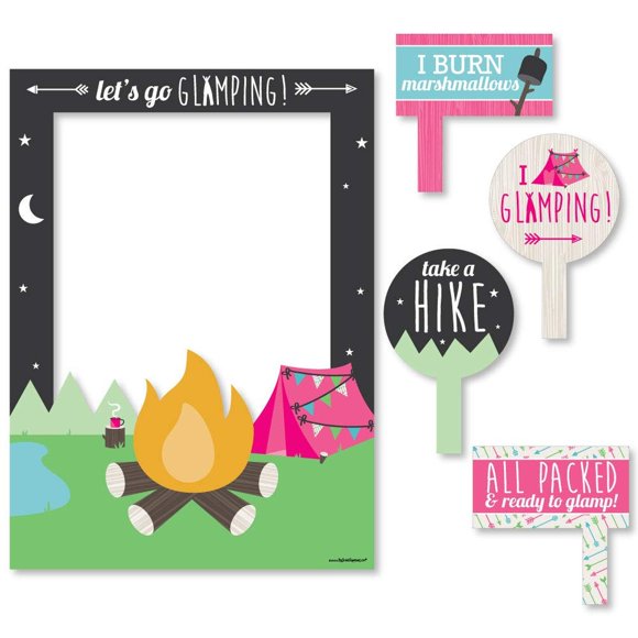 Glamp Party Photo Frame Kit - Create Unforgettable Memories with Sturdy Props for Your Birthday or Camp Glamping Celebration. Perfect for Fun Selfies and Group Shots!
