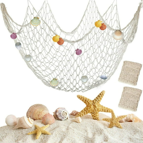2 Pcs Filet de Pêche Décoration Beige Filet Nautique en Coton Filet Décoratif de Pêche Suspensions Murales à Thème Océan Filet Filet de Pêche pour Plage Fête Sirène Maison 39.4 x 78.7 Po