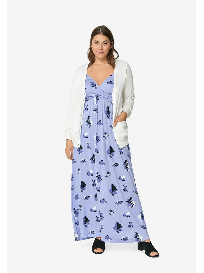 casual maxi summer dresses for women Long Casual Maxi Summer Dress with Blue Floral Blue Floral / Large