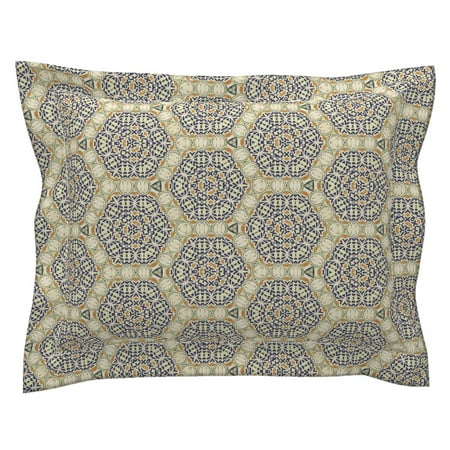 - Moroccan Tiles Medallions Mexican Art Hex Circle Navy Pillow Sham by Roostery