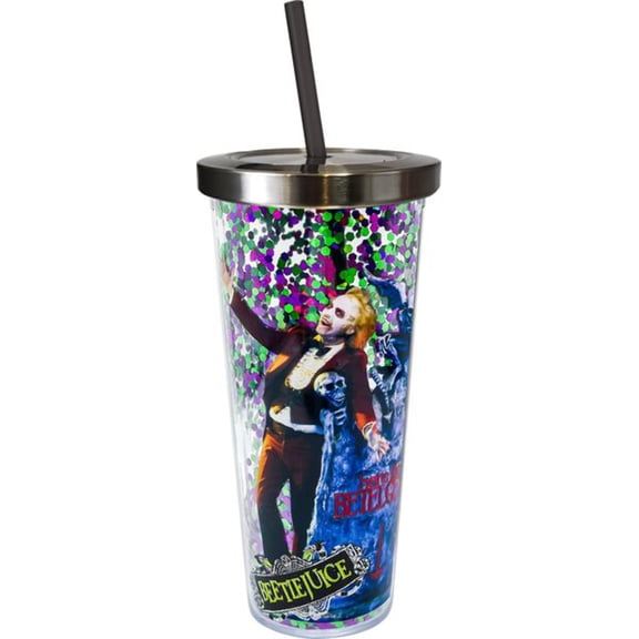 Beetlejuice Glitter Cup with Straw