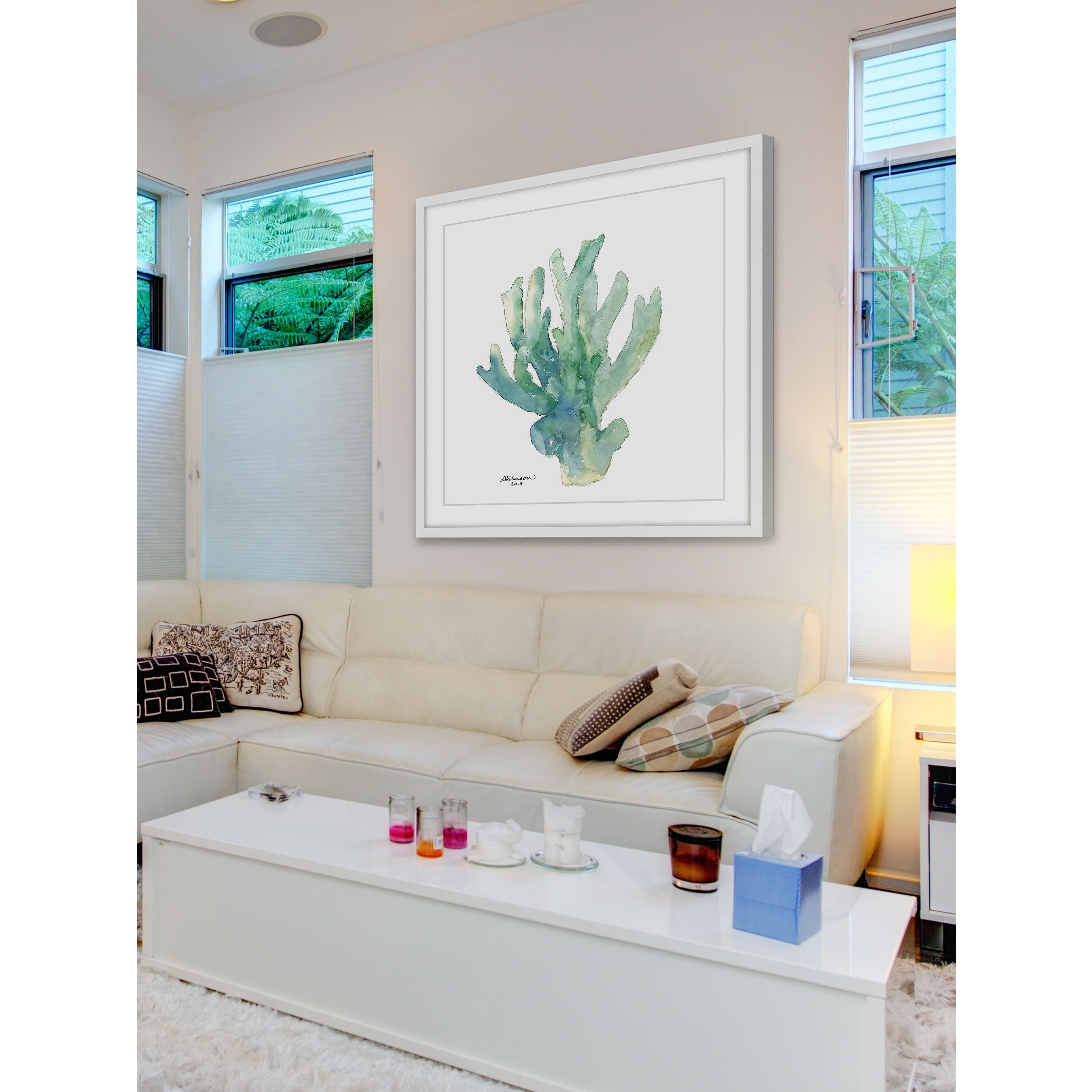 "Green Coral in Watercolor" Framed Painting Print