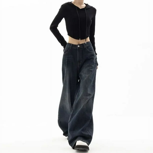 HOUZHOU-pantalones vaqueros de pierna ancha para mujer, Vaqueros holgados de estilo Vintage, estilo coreano, Hip Hop, Grunge Y2k
