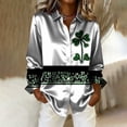 thumbnail image 5 of 2026 St Patricks Day Shirt Women Silk Satin T-Shirt Button Down Long Sleeve Blouse Tops Lucky Irish Clover Print Blouses Funny Holiday Graphic Tees Dressy Casual Outfits Going Out Tops, 5 of 5