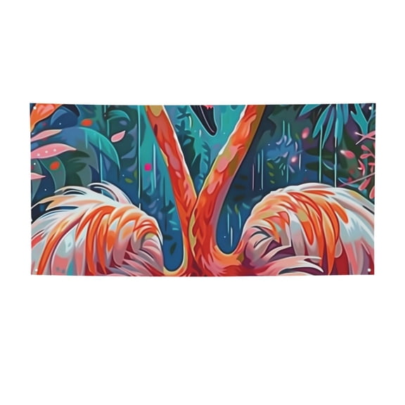 Picia Romantic Flamingo Pair Pattern Party Banner, Festive Decoration, Holiday Banner, Celebration Decor, Event Banner, Reusable Party Banner-Small