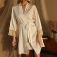 thumbnail image 6 of Satin Deep V Neck Belted Long Sleeve Robe Nightgown for Women Womens Comfy Robes Knee Length Kimono Robes for Women plus Size Women Robe 2x Cat Bathrobe Towel Womens Cloth Robes Animal Print, 6 of 7