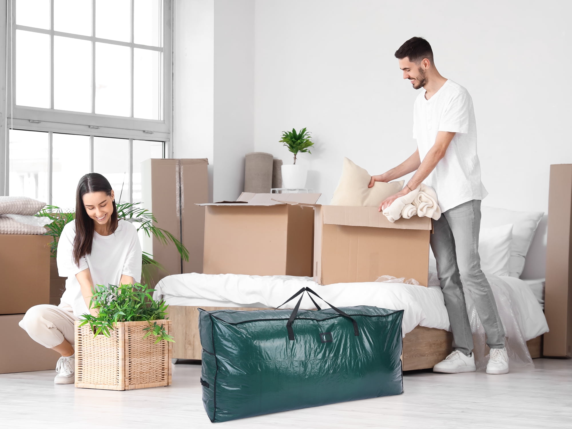 Unique Bargains Foldable Moving Storage Bags for Closet Organizers Green 48x12x10in